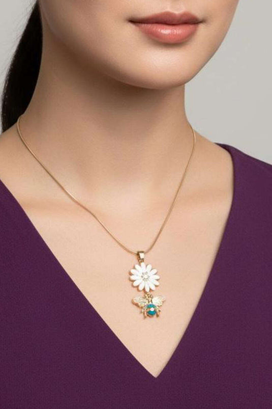 Daisy Stone Necklace Gold