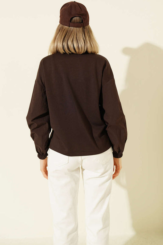 Paraşüt Garnili Salaş Kısa Ceket Kahve