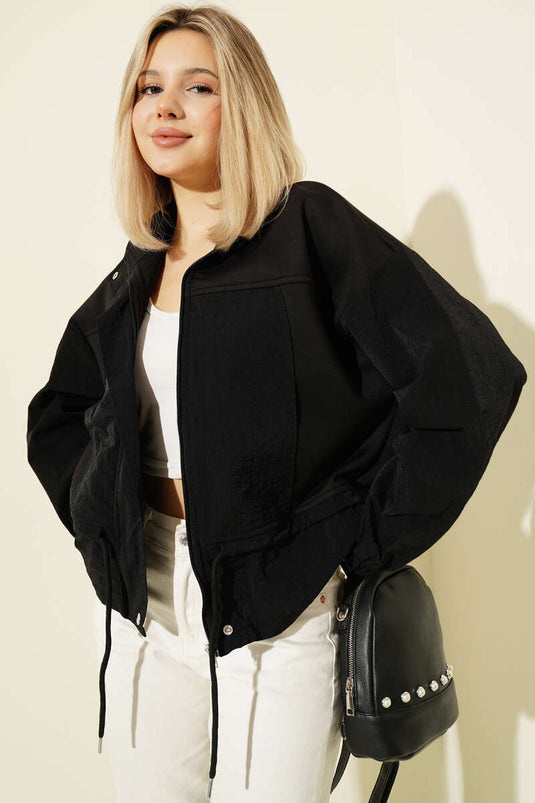 Paraşüt Garnili Salaş Kısa Ceket Siyah