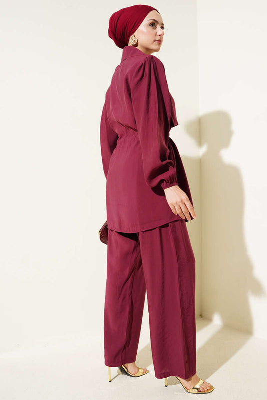 Piece Detail Waist Tunnel Two Piece Suit Claret Red