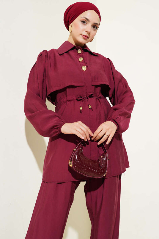 Piece Detail Waist Tunnel Two Piece Suit Claret Red