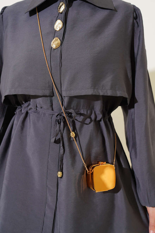 Piece Detailed Waist Tunnel Two Piece Suit Smoke