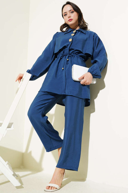 Detailliertes zweiteiliges Set mit Taillentunnel in Indigo