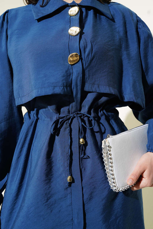 Detailliertes zweiteiliges Set mit Taillentunnel in Indigo