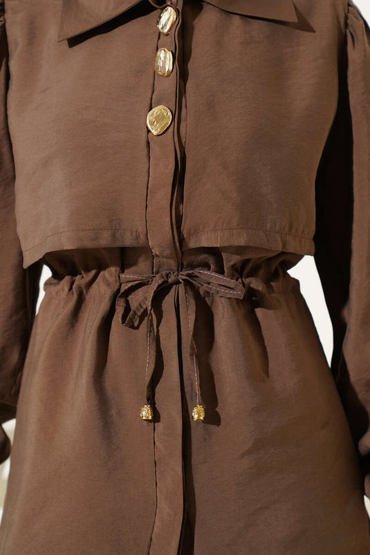 Stuk Detail Taille Tunnel Tweedelig Pak Bruin