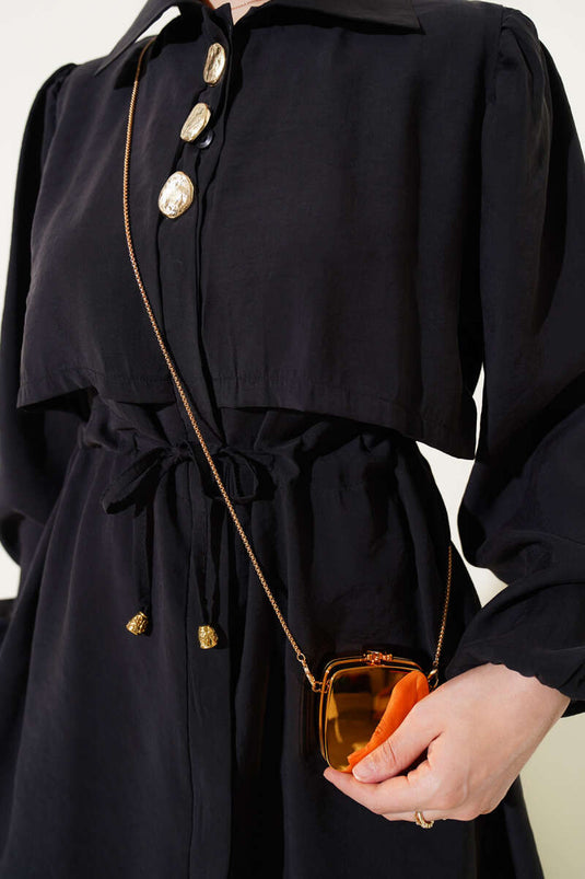 Parça Detaylı Bel Tünelli İkili Takım Siyah