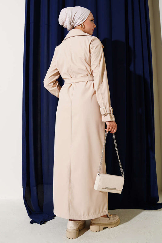 Piece Detailed Ankle Belt Trench Coat Beige