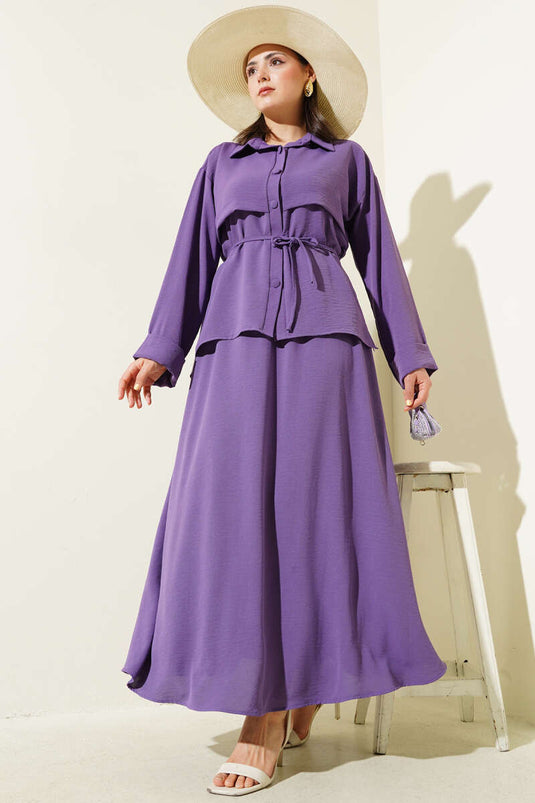 Ensemble Ayrobin violet à jupe et ceinture détaillée