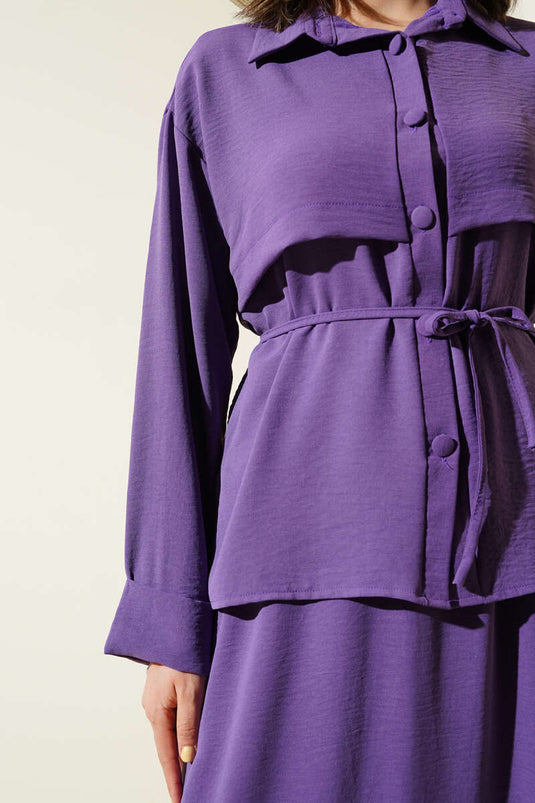 Ensemble Ayrobin violet à jupe et ceinture détaillée