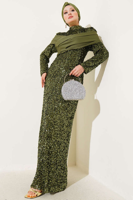 Robe de soirée à paillettes kaki