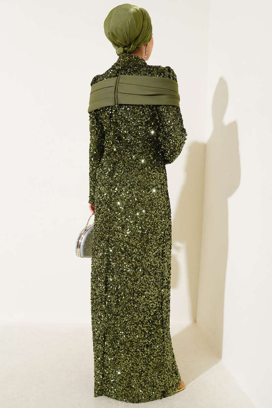 Robe de soirée à paillettes kaki