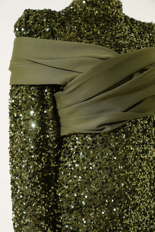 Robe de soirée à paillettes kaki