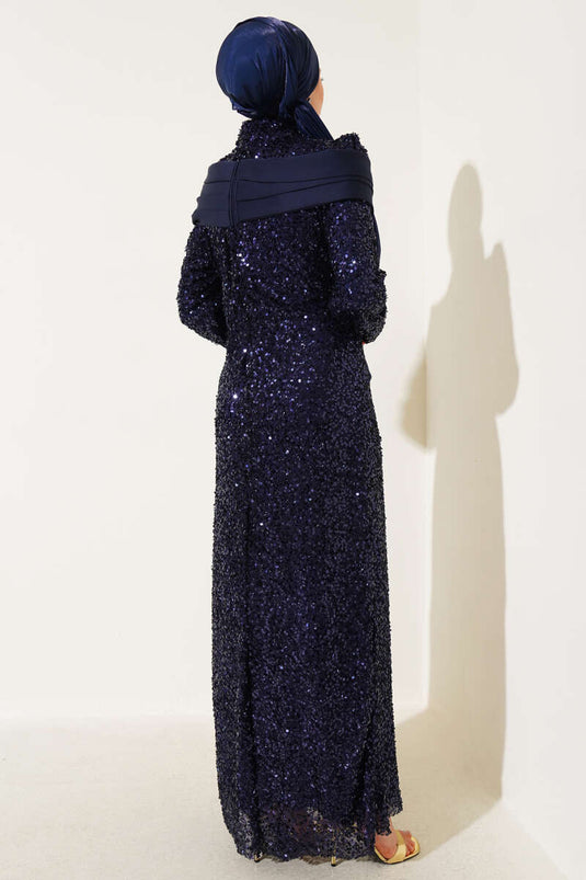 Robe de soirée à paillettes bleu marine