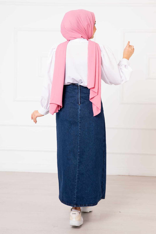 Patchwork Denim Skirt Dark Blue