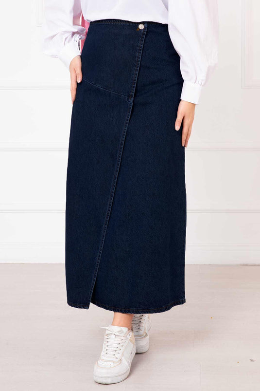 Stuk denim rok marineblauw