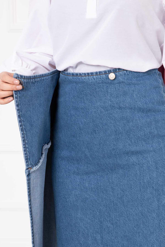 Jupe en jean bleu à pièces