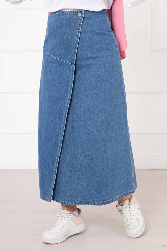 Patchwork Denim Skirt Blue
