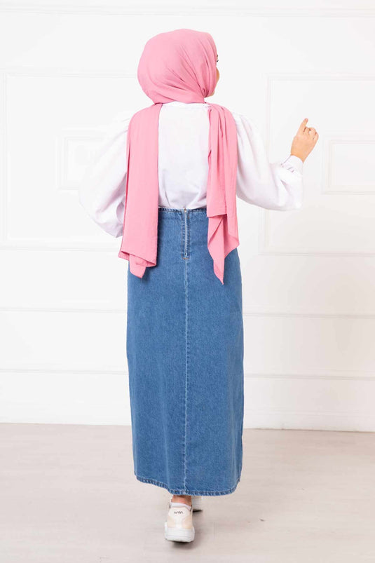 Patchwork Denim Skirt Blue