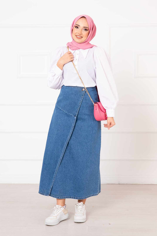 Piece Denim Rok Blauw