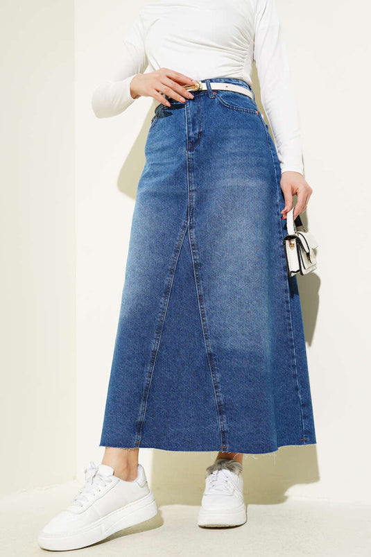 Patchwork Denim Skirt Blue