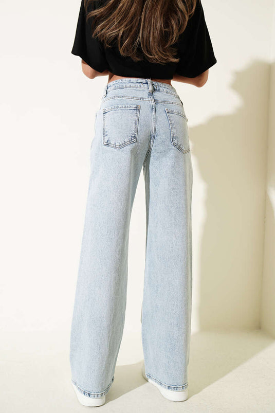 Pantalon en jean décontracté déchiré bleu glacier