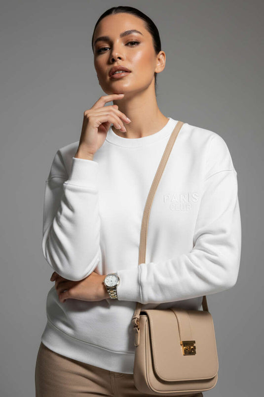 Sweat-shirt brodé Paris à 3 fils, écru