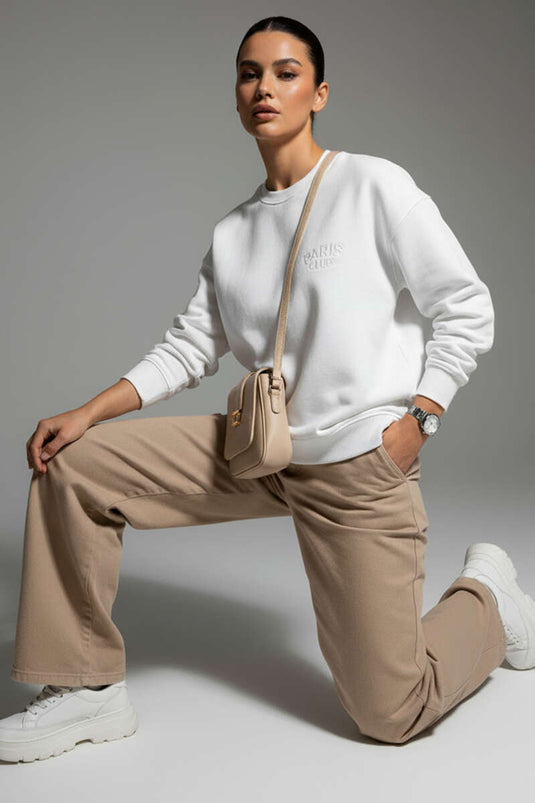 Sweat-shirt brodé Paris à 3 fils, écru