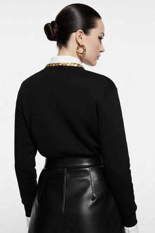 Sweat-shirt noir brodé Paris à 3 fils