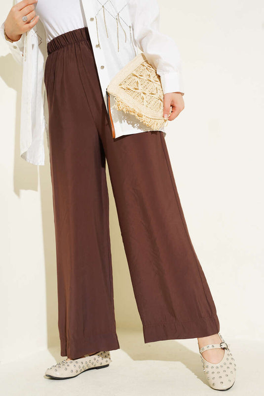 Parlak Görünümlü Kumaş Pantolon Acı Kahve