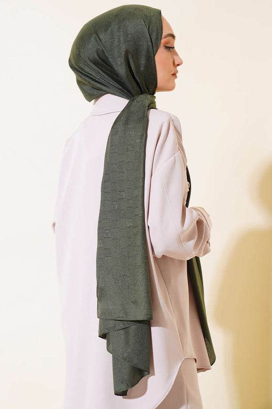 Parlak Jakar Desen Pamuk Şal Zümrüt