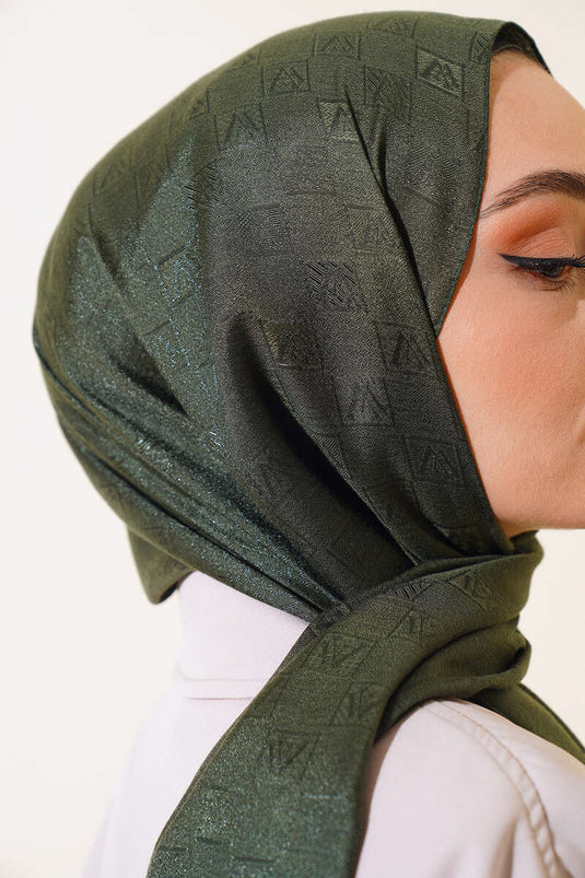 Parlak Jakar Desen Pamuk Şal Zümrüt