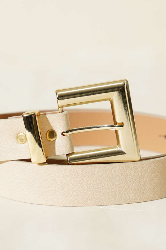 Glänzender quadratischer Gürtel mit Schnalle Beige