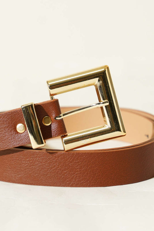 Ceinture carrée à boucle brillante couleur tabac
