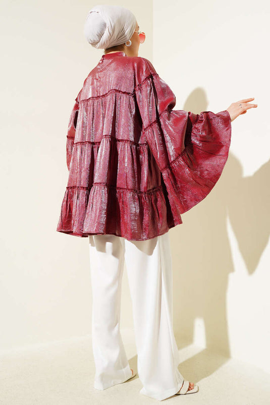 Tunique brillante à superpositions rouge bordeaux