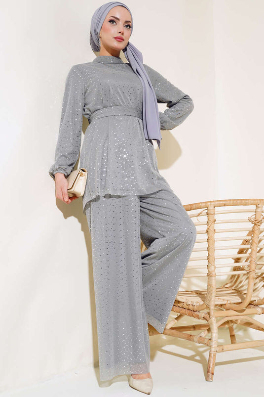 Costume Double À Pois Brillants Gris