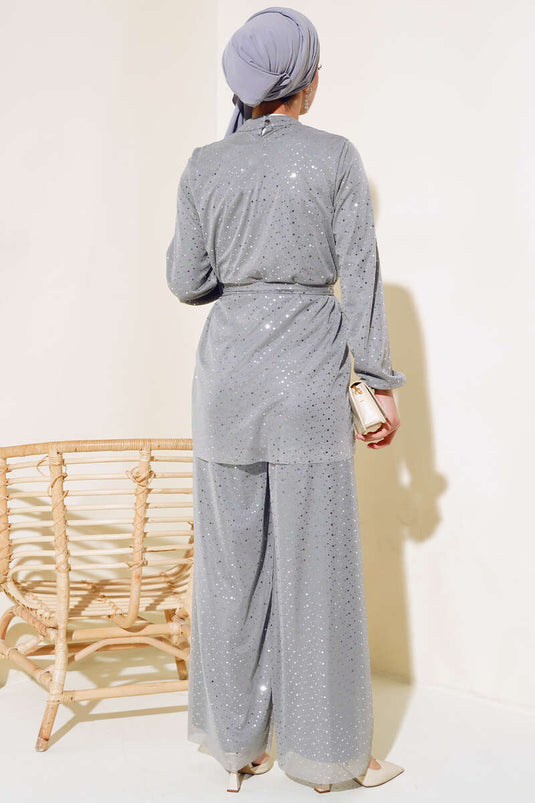 Costume Double À Pois Brillants Gris