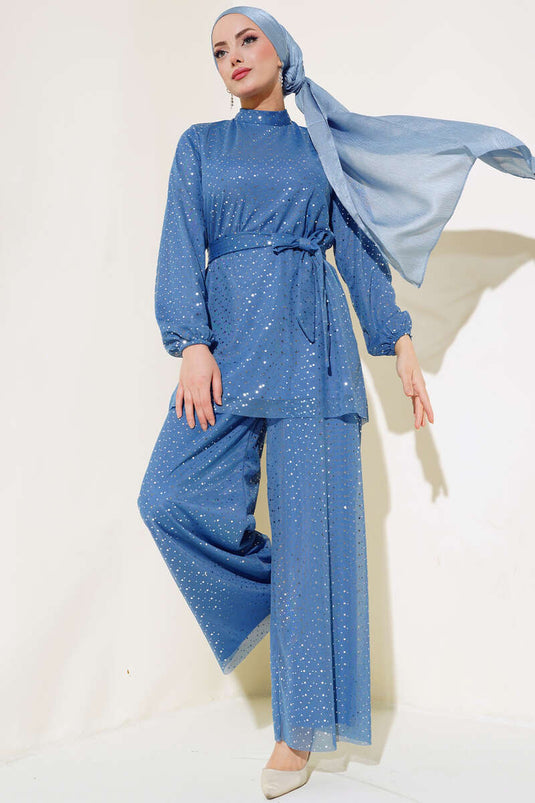 Ensemble double à pois brillants Indigo