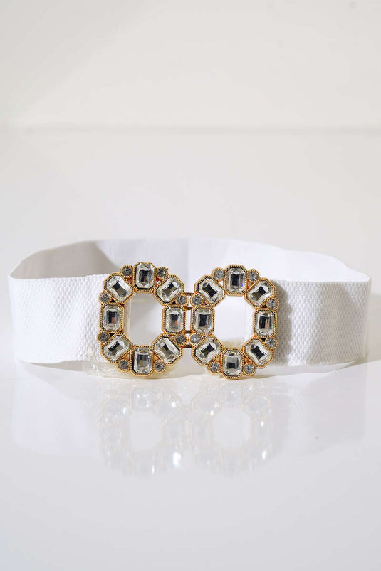 حزام مطاطي لامع باللون الأبيض