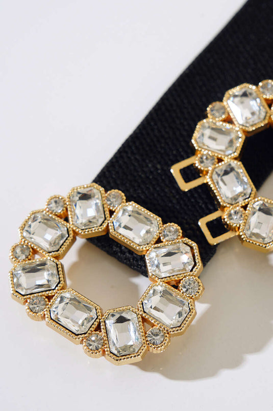Shiny Stone Elastic Belt Gold Black