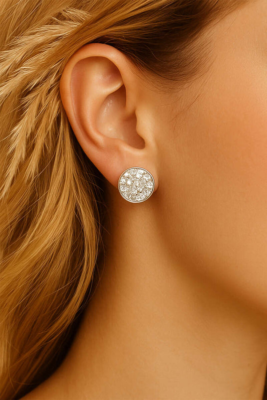 Parlak Taşlı Yuvarlak Küpe Gümüş