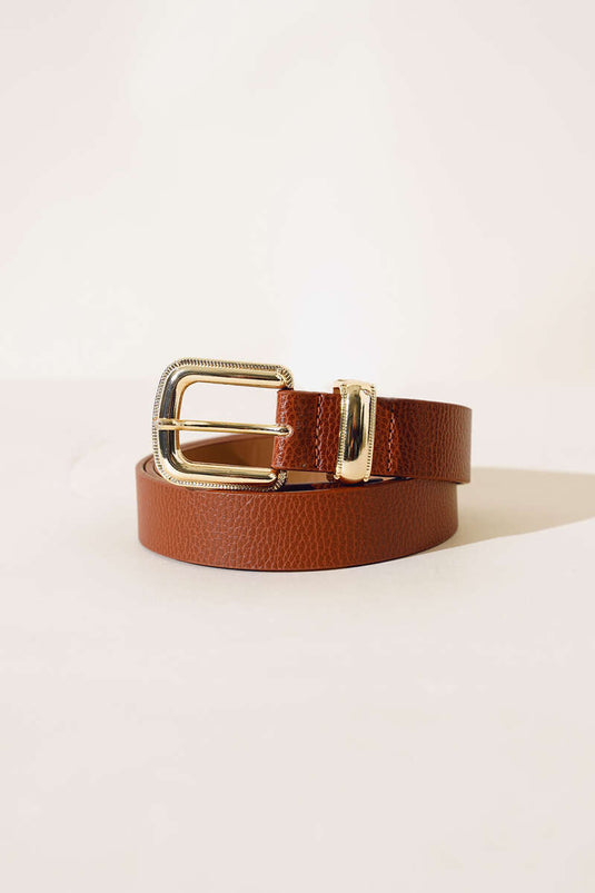 Shiny Buckle Belt Tan