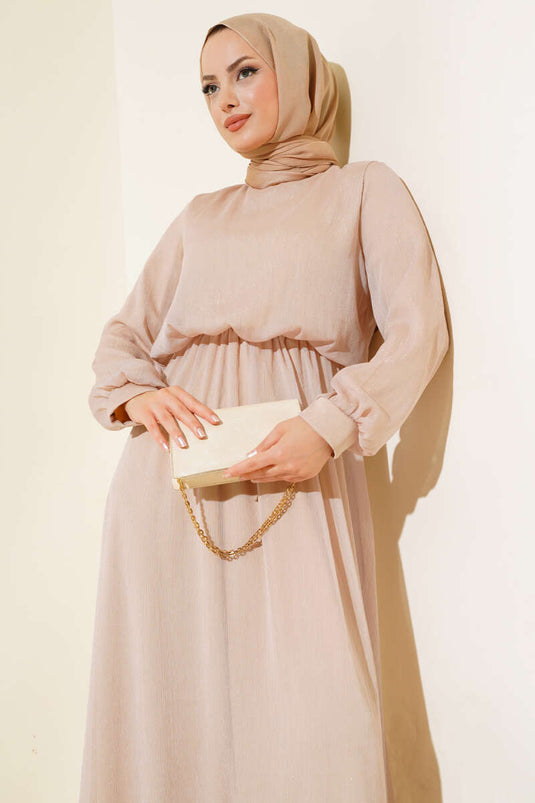 Shiny Tulle Dress Beige