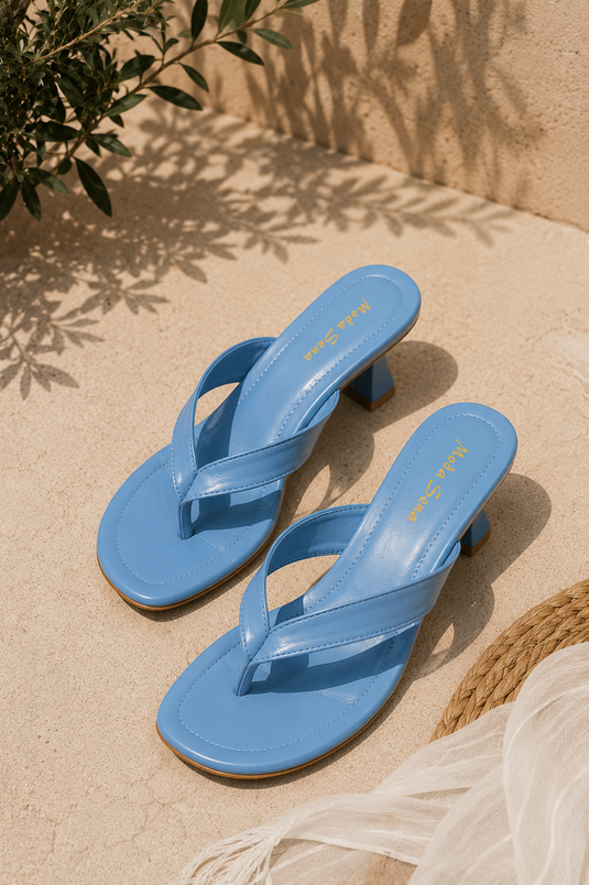 Sandalias De Tacón Con Dedo En Color Azul Bebé