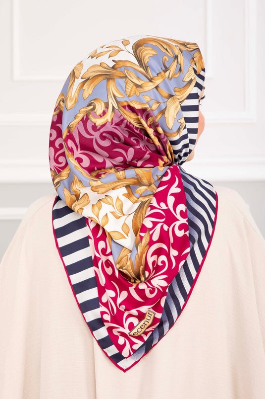 Patchwork Desen Eşarp Serisi Fuşya
