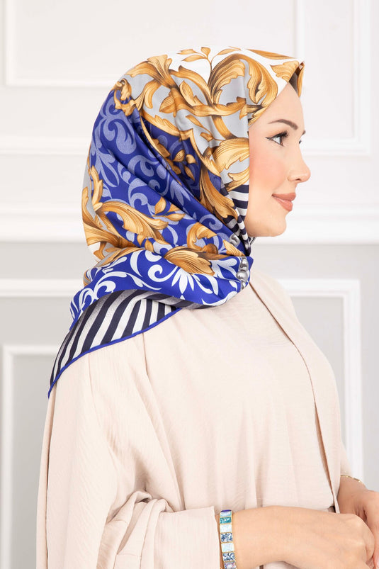 Patchwork Desen Eşarp Serisi Saks
