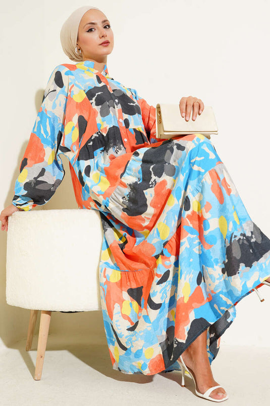 Plaid Patterned Dress Blue