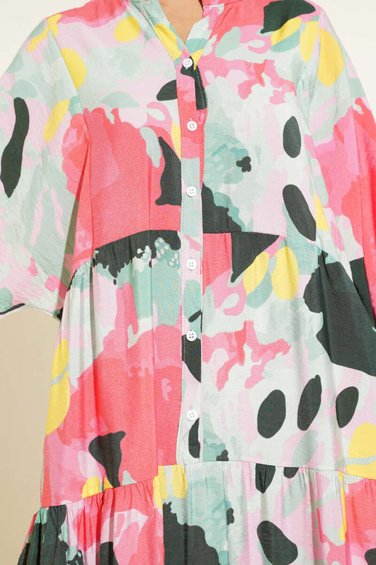 Patlı Desenli Elbise Su Yeşili