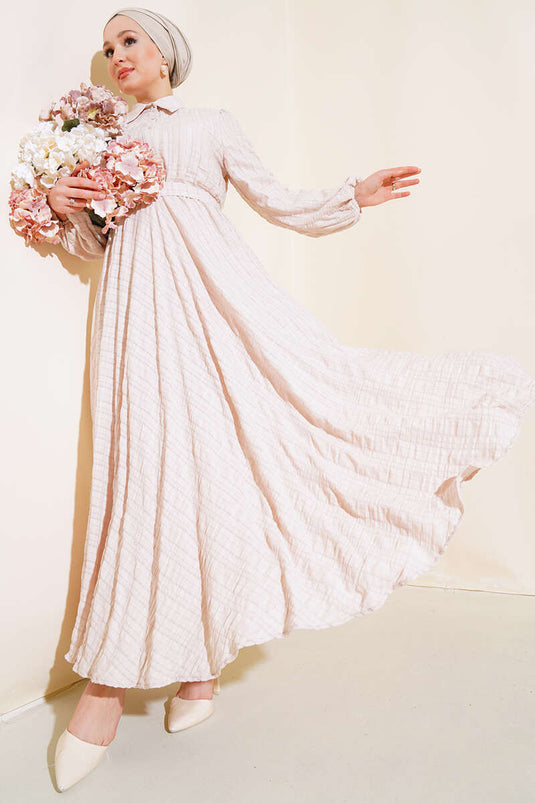 Beige Dress with Embossed Pattern