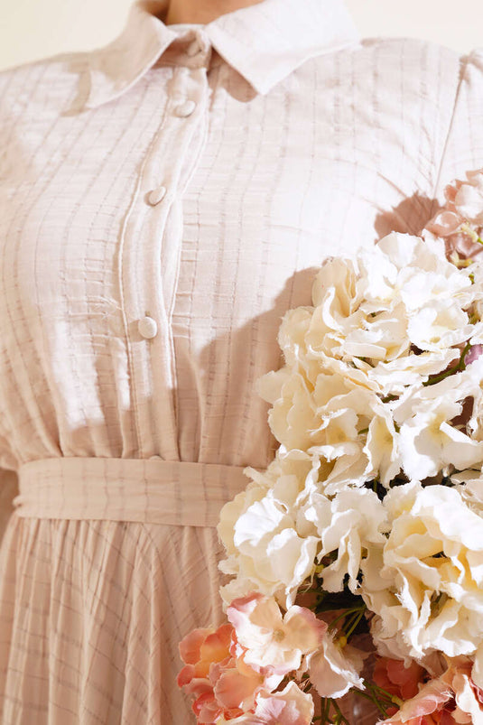 Beige Dress with Embossed Pattern