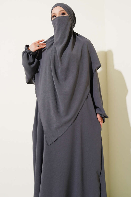 Wide Veiled Abaya, Anthracite